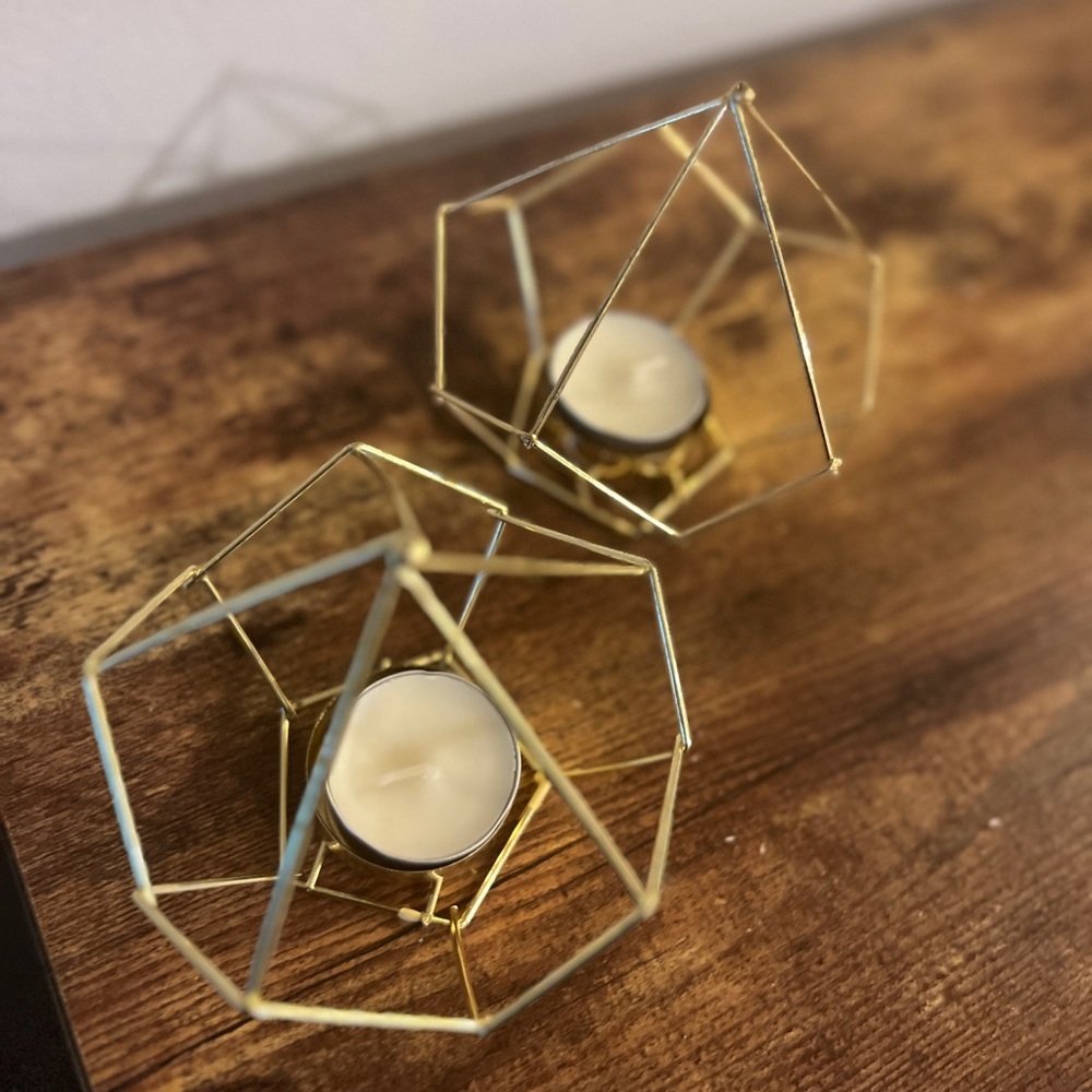 2 Pcs Candle Holder Metal Hexagon Tea Light Holder